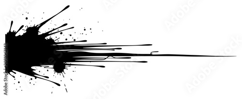 Konstfotografi Black ink splash splatter background, artistic paint brush stroke and drip textu