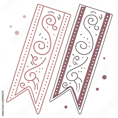 Decorative painted bookmarks in minimal design with swirls  