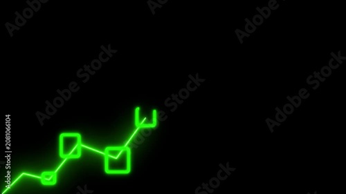 Neon green financial growth line graph animation Businessman transparent diagram and data graph for machine learning planning and global business risk analysis on black background, chart.