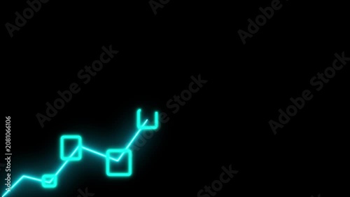 Neon cyan financial growth line graph animation Businessman transparent diagram and data graph for machine learning planning and global business risk analysis on black background, chart.