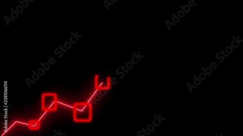 Neon red financial growth line graph animation Businessman transparent diagram and data graph for machine learning planning and global business risk analysis on black background, chart.