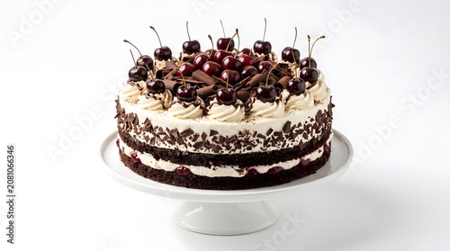 Delicious black forest cake with fresh red cherries on top