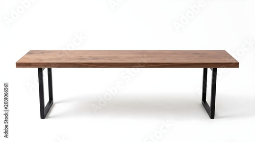 Modern wooden bench with black metal legs