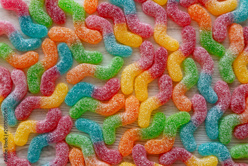 Sugary Sour Gummy Worms, top view.