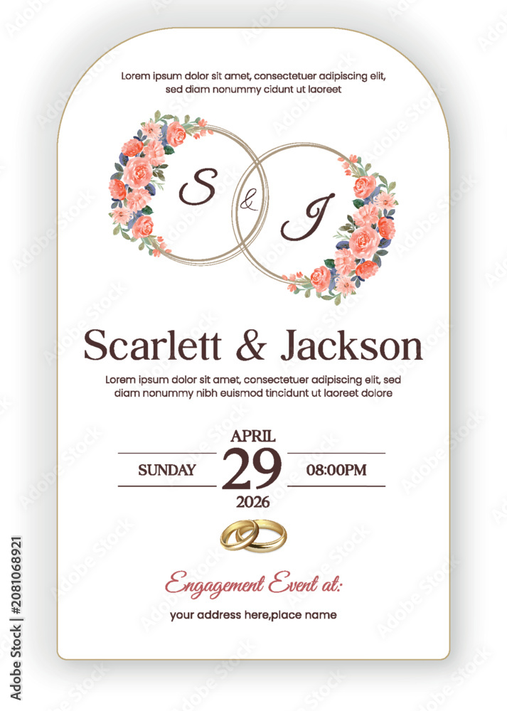 Fototapeta premium Floral wedding invitation template