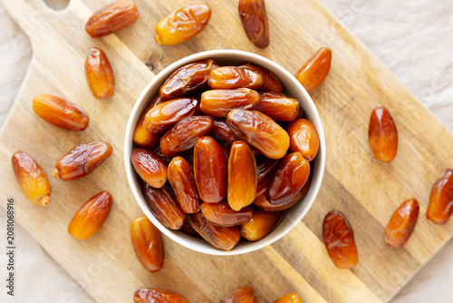 Algerian Dates Deglet Nour in a Bowl, top view.