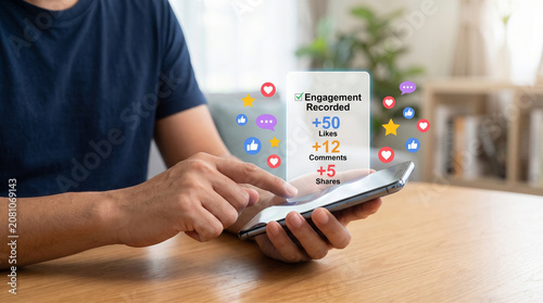 Tableau sur toile Social media engagement metrics on smartphone screen, digital marketing analytic