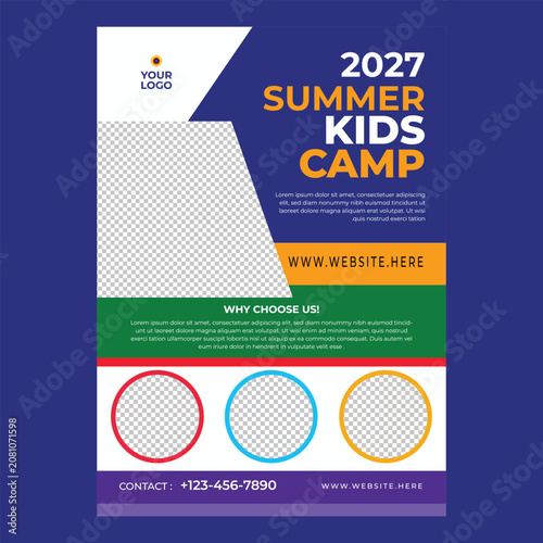 Fun Summer Kids Camp Flyer Design for Children Activities & Learning