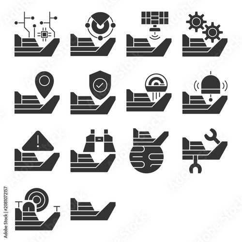 Smart Ship Technology Icon Set