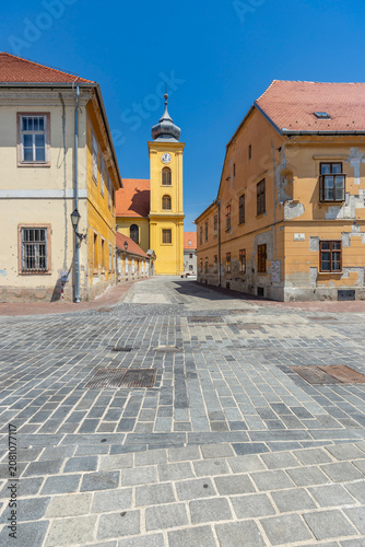 Canvastavla Franje Kuhaca street in old town Osijek, Croatia, showing historic architecture