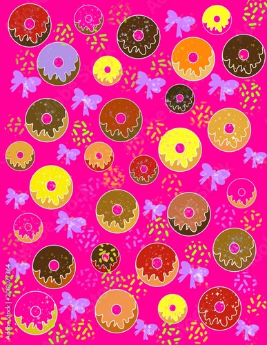 Donuts seamless design on pink background 
