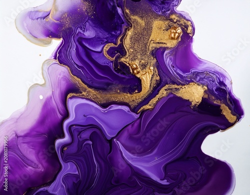 elegant purple and shimmering gold liquid ink flowing together for luxurious texture