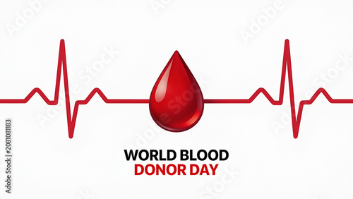 World Blood Donor Day Banner with Red Blood Drop and Heartbeat Rhythm Line