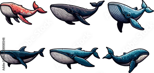Schilderij op canvas Vector sketch illustration silhouette design collection of sea fish characters b