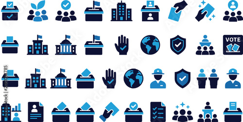 Voting and Democracy Flat Vector Icons Collection Featuring Ballot Box, Election, Referendum, Civic Participation and Government Symbols