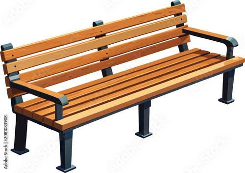 Wooden Park Bench in Front and Perspective Views Realistic Vector Illustration 3d image