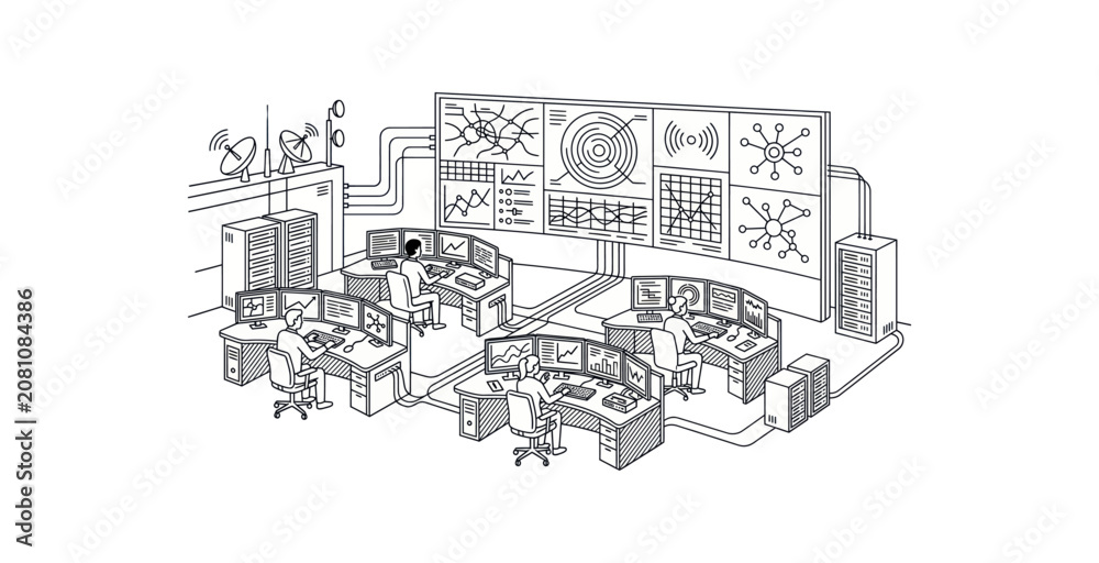 Obraz premium Network Operations Center Isometric Vector Illustration