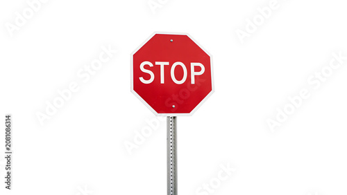 Quadro su tela Octagonal red stop sign traffic control safety warning isolated on transparent b