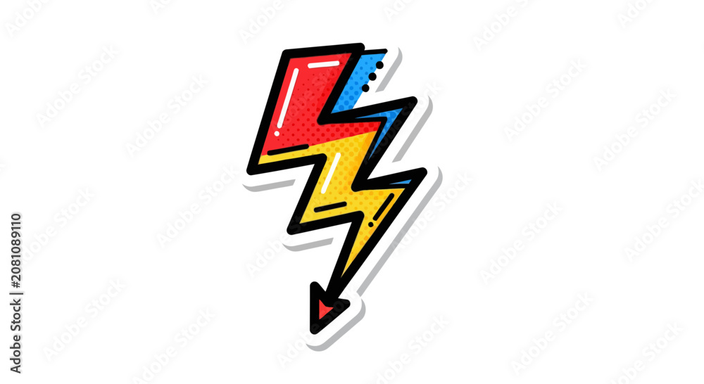 Obraz premium Comic Style Lightning Bolt Sticker Vector