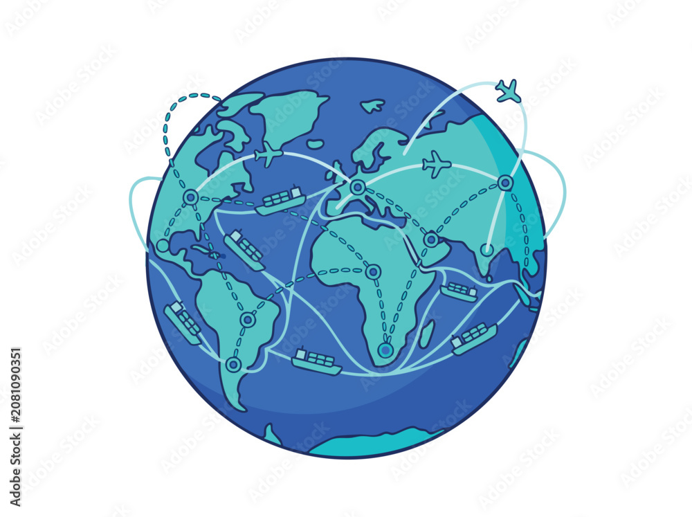 Obraz premium Global Logistics and Worldwide Transport Network Globe Vector