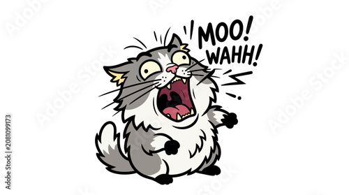 Canvastavla Funny Cat Yelling Moo! Wahh! - Cartoon Style