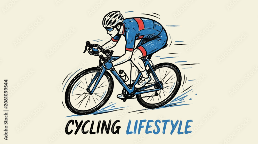 Obraz premium Professional male cyclist wearing protective helmet and aerodynamic sport suit riding road bicycle in fast motion movement during an intense outdoor athletic training or healthy lifestyle ride