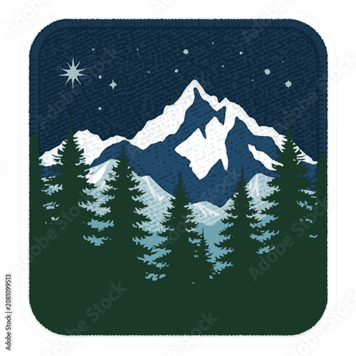 Mountain landscape with forest and starry sky