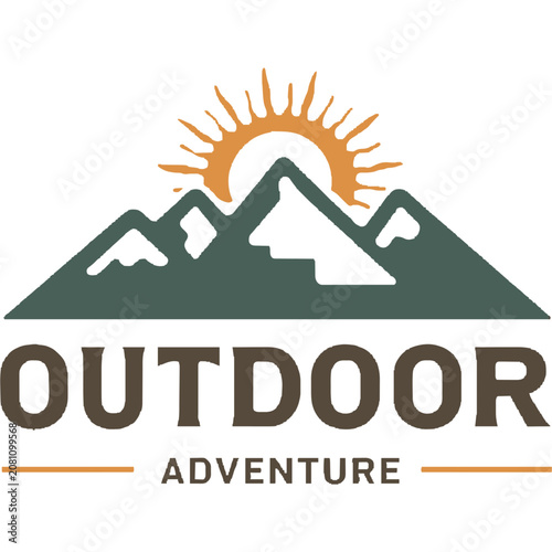 Outdoor adventure logo with mountain and sun