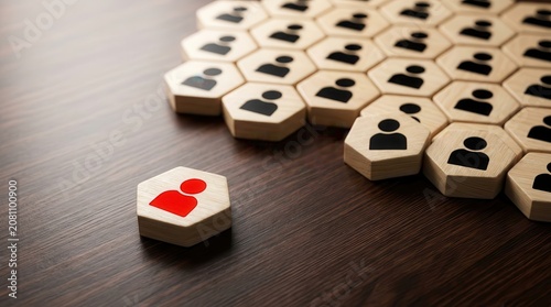 Economic crisis and job loss concept featuring an isolated red figure on a hexagon.