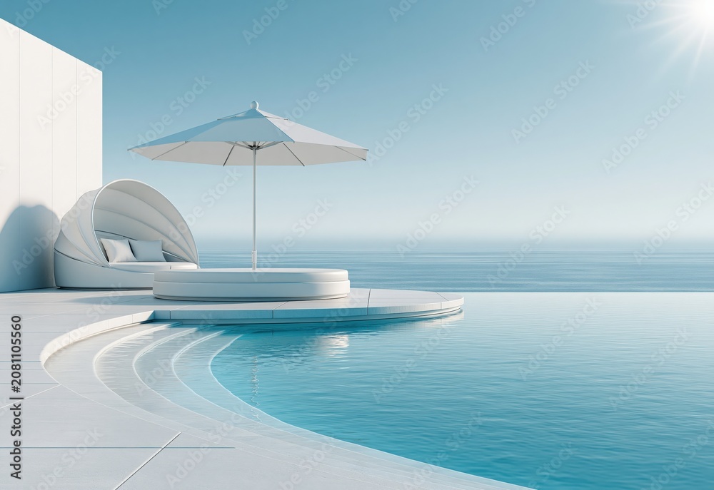 Fototapeta premium Luxury Modern Outdoor Living Space with Infinity Pool and Ocean View