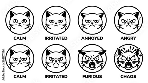 Foto Grumpy Cat Emoticons: Set of Emotions from Calm to Furious