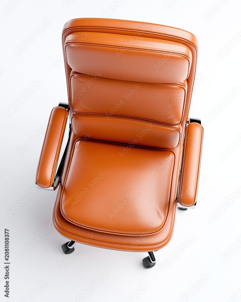 Fototapeta premium Top View of Luxurious Tan Leather Executive Office Chair with Padded Arms and Lumbar Support