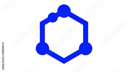 Animated blue hexagon molecule structure on white background. Ideal for science, technology, chemistry, and networking visual concepts.
