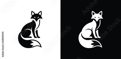 Cuadro en lienzo Fox Silhouette Vector Icon Sitting Wild Animal Logo Design