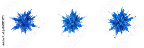 Set of blue holi powder paint explosion splash isolated on transparent background png for vibrant creative festive art design