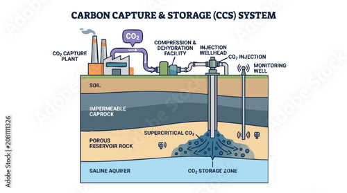 Carbon Capture and Storage CCS System Infographic Vector