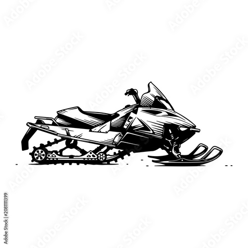 Illustration of a Snowmobile in Black and White.