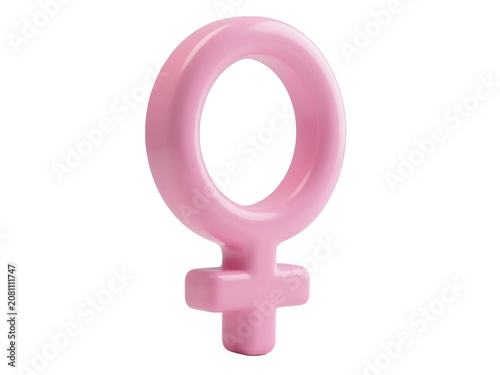 Pink female gender symbol, 3D Venus icon for women rights, empowerment, healthcare, and equality campaigns, isolated on white, studio lighting.