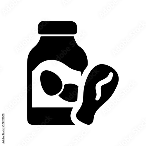 Jar of food product and fresh meat cut icon with nutrition groceries container culinary ingredient silhouette isolated consumer shopping prepared foodstuff
