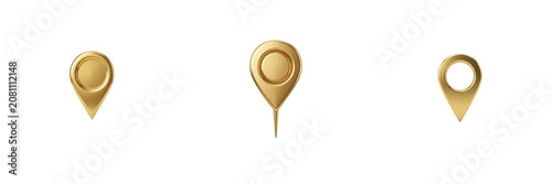 Fotografie Set of golden map pin location marker pointer, navigation web icon symbol isolated on transparent background, png