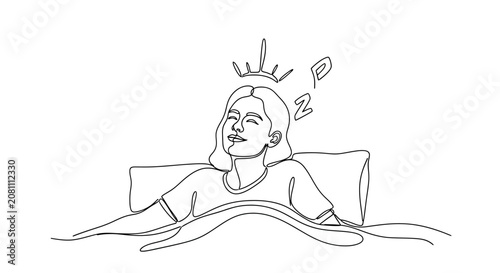 Dreaming Woman with Crown and Zzz Symbols, Peaceful Sleep Illustration
