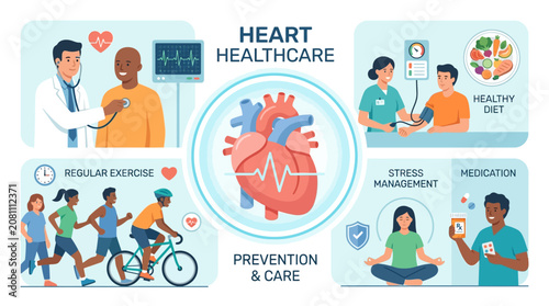 Heart Health Infographic Prevention and Care Medical Illustration