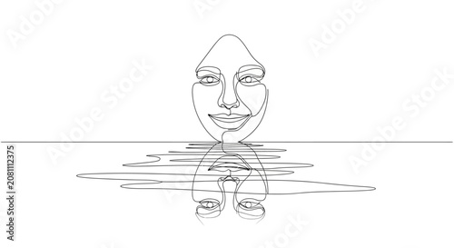Abstract Face Reflection in Water - Minimalist Line Art