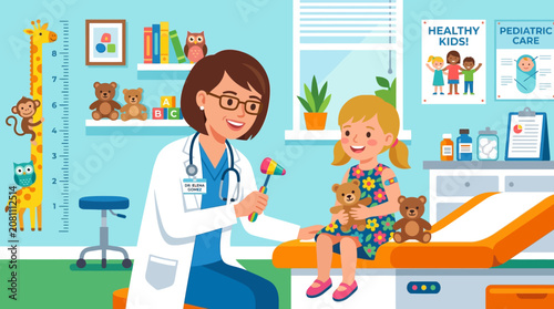 Pediatrician Examining Little Girl in Clinic