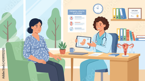 Pregnant Woman at Prenatal Consultation with Doctor