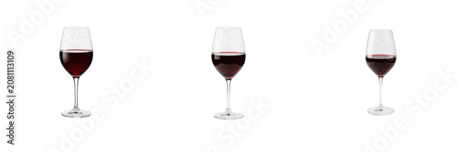 Fotografie Set of elegant crystal glass filled with red wine, alcoholic beverage isolated on transparent background, png