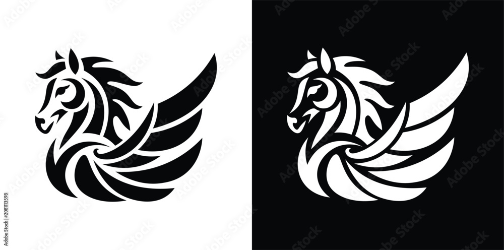 Obraz premium Winged Horse Logo Vector Pegasus Emblem Abstract Flying Stallion Mascot Design