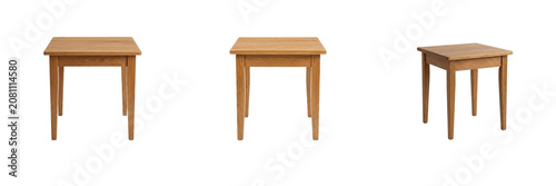 Set of simple square wooden side table or desk furniture piece, empty isolated on transparent background, high quality png interior design asset.