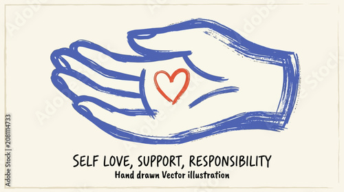 Fotografie Enormous human palm gently cradling a miniature red heart symbol representing profound self-love, emotional acceptance, romantic affection, compassionate support, and nurturing assistance