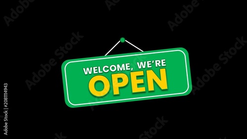 Welcoming Green We're Open Sign Hanging Animation for Business